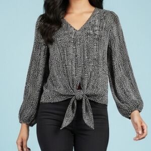 Japna Top V Neck Front Tie Bell Long Sleeve Size Small